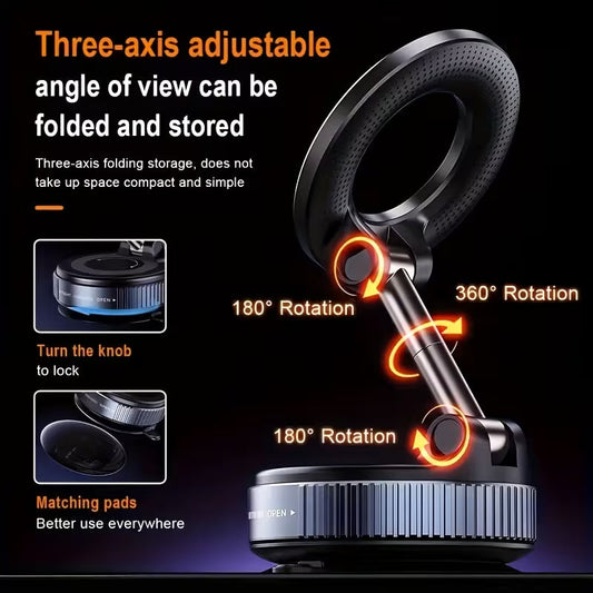 Magnetic Phone Holder with Vacuum Grip -Zero Wobble, Full 360° Control