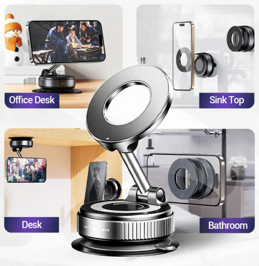 Magnetic Phone Holder with Vacuum Grip -Zero Wobble, Full 360° Control