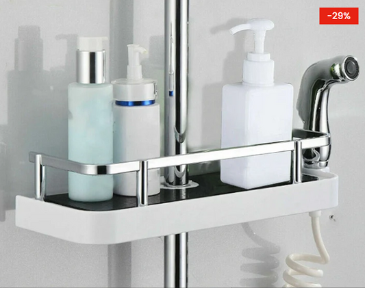 Adhesive Shower Shelf with Soap Holder – Tool-Free Installation for Modern Bathrooms