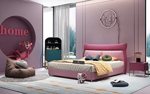 Wooden Twist Plush Look Queen Size Bed for Kids, Girls and Boys (Pink)