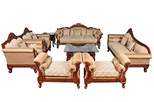 Wood Kartindia Woodkartindia Royal Design Maharajah Look Sofa Set Couch With Center Table(Without Mirror) For Home Furniture Living Room Furniture – 7, Multicolor, 7 Seater