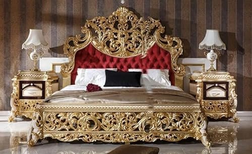 MUSKAN Arts Solid Wooden Handcraft King Size Bed | Double Bed with Storage | Royal King Size Bed with | Antique Design Bed for Bedroom, Hotel, Home (Golden Finish) 195L x 185W x 155H CM
