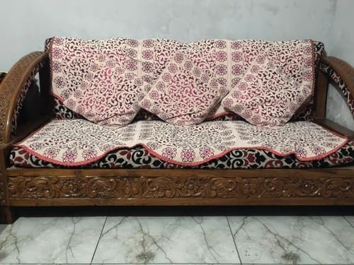 Nazar Art & Craft Solid Teak Wooden Hand Carved sofa | 3 seater sofa | Back support cushion seat sofa | Antique design sofa for Living Room, Bedroom ( Brown finish)