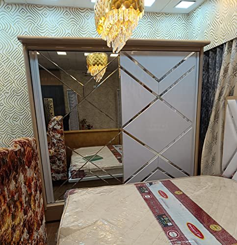 s k grill art Wardrobe with Mirrors, Sliding Door, Drawer, Shelves & Hanging Space for Clothes Cupboard Almirah Commercial Plywood with PVC Laminate (Model 3, Size 7 x 8 feet)