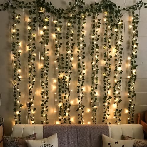 Special You Aesthetic room decor items, home decor items with fairy lights (40ft Long) for bedroom Artificial vines, green leaves (86 inch) for wall decor, balcony (4 Green vines & 1 LED Light)