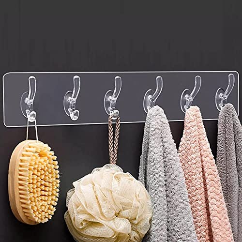 KBS Wall Hanger Hooks for Hanging Clothes Home Kitchen Office Bathroom Bedroom Door Organizers Accessories Items (6-Hook-Hanger-Transparent, 1.00)
