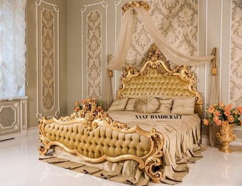 Naaz Handicraft® Wooden King Size Bed for Bedroom with Provincial Deco Finish | Teak Wood Bed King Size | Queen Size Bed | Modern Bed | Double Bed with Side Table.